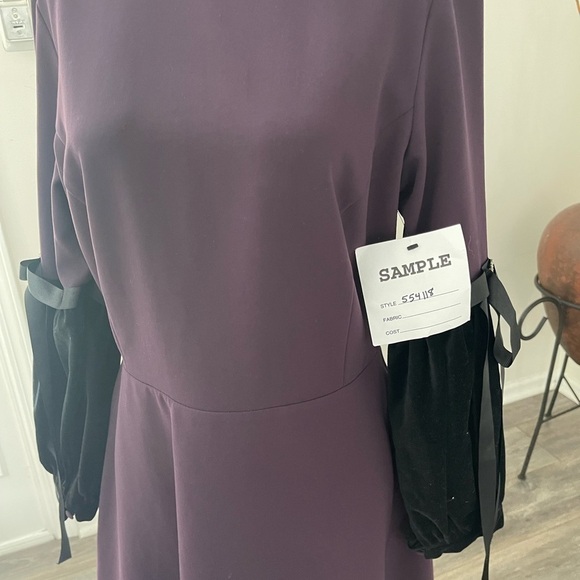 NWT Touch Women Dress Fit to Flare Size 40EU 12US Eggplant Black MIDI Poly Blend - Picture 11 of 11